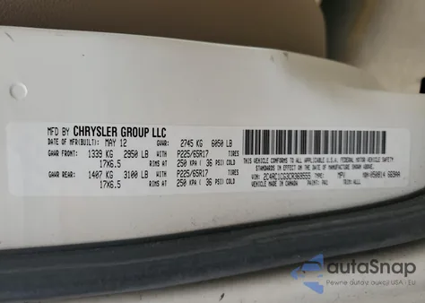 2012 Chrysler Town & Country Touring L from USA, damaged, VIN 2C4RC1CG3CR369555